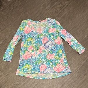 Lilly Pulitzer Vibrant Floral three quarter Sleeve Top